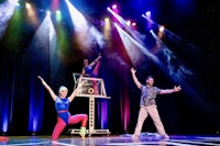 a group of people on stage performing acrobatics